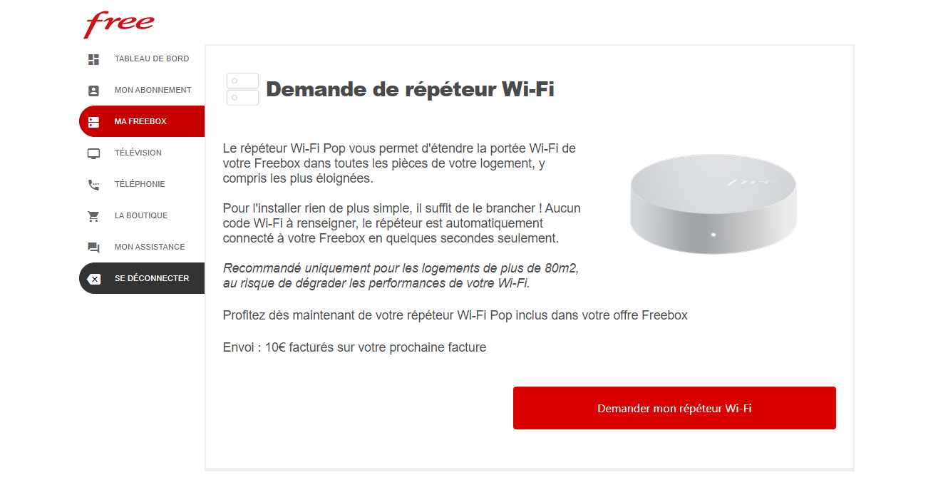 Mise à jour du répéteur Wi-Fi Free et du Freebox Server